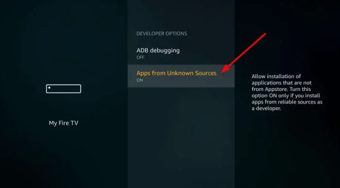 enable unknown sources to install onstream apk on firestick