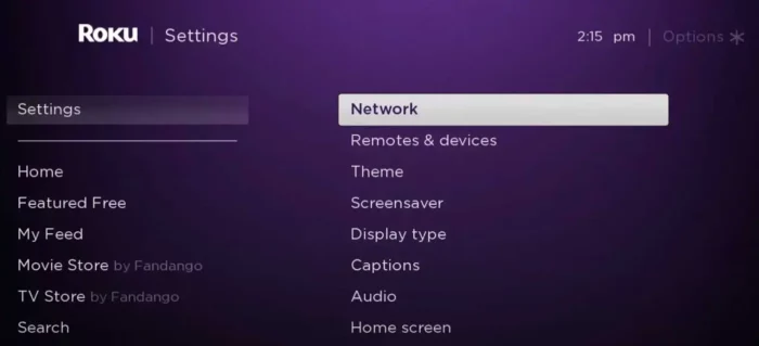 roku network settings