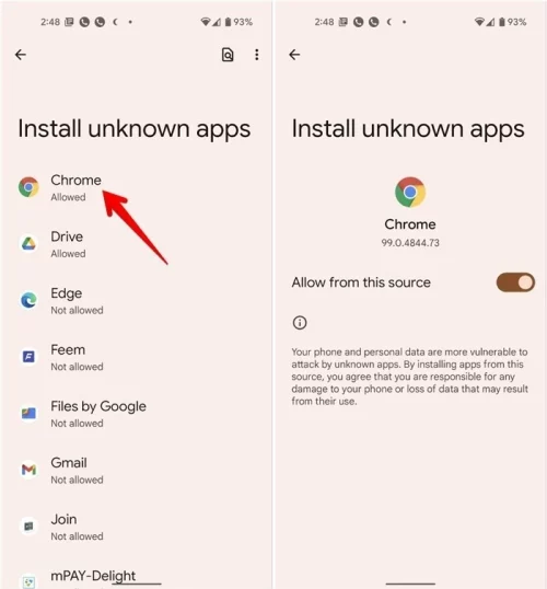 unknown sources for chrome to install onstream app